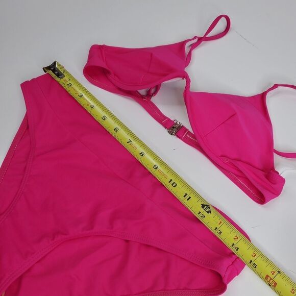 L NEW SHEIN HOT PINK BARBIE BIKINI HIGH RISE 2 piece bikini SWIMSUIT LARGE NWT - Picture 4 of 7